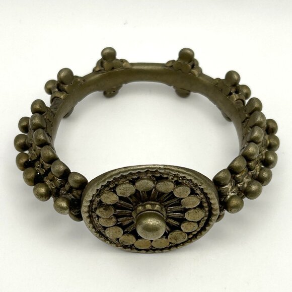 Vintage Brass Yemeni Cuff Bracelet Sunburst Heavy 7.3 oz 2.5” Interior Diameter - Picture 10 of 12